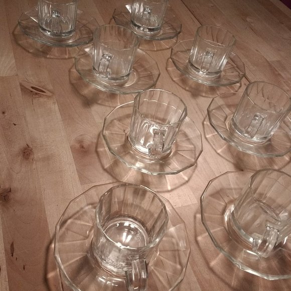 8 Vintage Bormioli Oxford Espresso Cups & Saucers